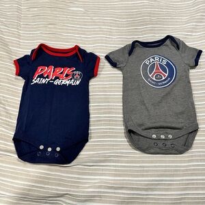 Paris Saint-Germain PSG Logo Baby Bodysuit Lot of 2 Size 3 Months Blue Gray Red
